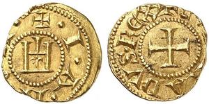 1139,ITALIEN. Genua. Repubblica, 1139-1339. Quartarola o. J. +.I.A.N.V.A. Stilisiertes Kastell. Rv. +CV(NR)ADVS.REX Kreuz. 1.03 g. Biaggi 840. MIR 8/1. Selten / Rare. Dezentriert / Off-center. Vo ...