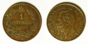 ITALY 1 Centesimo 1867 M - Copper - Vittorio Emanuele II. - VF - 3863