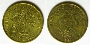 SEYCHELLES 5 Cents 1981 - Brass - World Food Day - aUNC - 2311