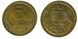 LATVIA 5 Santimi 1922 - Bronze - XF/aUNC - 3888