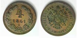 AUSTRIA 4 Kreuzer 1861 A - Copper - Franz Joseph I. - aUNC - 4616