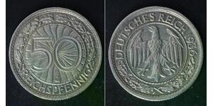 GERMANY (Weimar Republic) 50 Reichspfennig 1936 G - Nickel - XF/aUNC - 2282