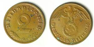 GERMANY (Third Reich) 2 Reichspfennig 1940 G - Bronze - XF - 4515