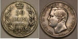 SERBIA 50 Para 1875 - Silver - Milan I. - XF - 1842 *