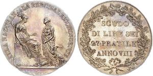Italien-Cisalpine Republik. Scudo zu 6 Lira Jahr VIII (1800), Mailand. Auf die Schlacht von Marengo. Pagani 8, Davenport 199. Schöne Patina. Minimal justiert, winzige Kratzer, vorzüglich +