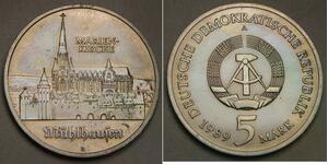 GERMANY (East - DDR) 5 Mark 1989 A - Cu-Zn-Ni - Marienkirche - aUNC - 277 *