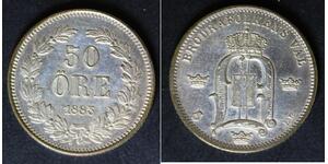 SWEDEN 50 Ore 1883 EB - Silver 0.600 - Oscar II. - VF - 2223
