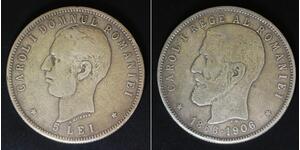 ROMANIA 5 Lei ND(1906) - Silver 0.900 - 40th Anniversary Reign of Carol I - 3188