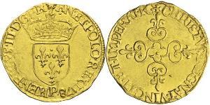 HENRI III (30 mai 1574–2 août 1589). Écu d’or au soleil, frappé à Dijon en 1578. A/. Écu de France couronné. Soleil au-dessus. Lettre d’atelier au-dessous et millésime en fin de légende. R/. Croi ...