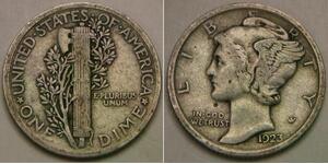 USA Mercury Dime 1923 - Silver 0.9 - VF+ - 1743 *