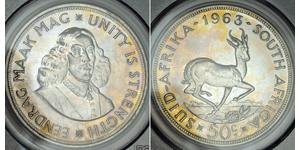  
  1963, South Africa (Republic). Proof Silver 50 Cents (Crown) Coin. PCGS PR-64!    Mint Year: 1963 Reference: KM-62. Denomination: 50 Cents (Crown) Condition: Certified and graded by PCGS as P ...