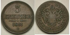 AUSTRIA 3 Kreuzer 1851 B - Copper - Franz Joseph - VF/XF - 3471 *