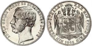 Schaumburg-Lippe. Adolf Georg 1860-1893. Taler 1865 B. Jaeger 16, Thun 390, AKS 19. Feine Kratzer, winzige Flecken, vorzüglich
