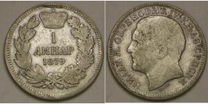 SERBIA 1 Dinar 1879 - Silver - Milan I. - VF - 1840 *