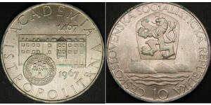 CZECHOSLOVAKIA 10 Korun 1967 - Silver .500 - Bratislava Uni. - aUNC - 1167 