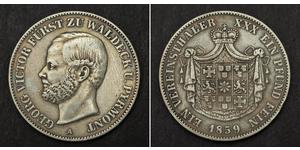  
 1859, Waldeck-Pyrmont, George Victor. Silver Thaler Coin. (VF+) 14,000 Struck!  Mint Year: 1859 Reference: KM-138. Mintage: 14,000 pcs.    Denomination: Thaler Condition:Tooling/smoothing in f ...