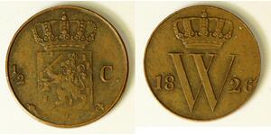 NETHERLANDS 1/2 Cent 1826 - Copper - William I. - VF- - 2144