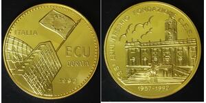 ITALY 1 Ecu 1992 - Gold Plated Copper/Nickel - EEC Anniversary - aUNC - 4188