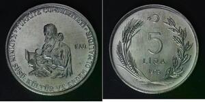 TURKEY 5 Lira 1976 - Stainless Steel - F.A.O. - XF - B49