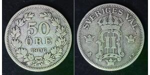 SWEDEN 50 Ore 1906 EB - Silver 0.600 - Oscar II. - 1560
