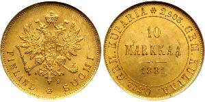10 Mark Finnland (1917 - ) / Russisches Reich (1720-1917) Gold Alejandro III (1845 -1894)