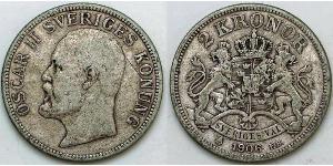 2 Krone Suède Argent Oscar II de Suède (1829-1907)