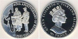 50 Пенни Фолклендские острова Серебро Елизавета II (1926-2022)