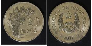 GUINEA BISSAU 20 Pesos 1977 - Copper/Nickel - F.A.O. - aUNC - 3115