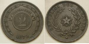 PARAGUAY 2 Centesimos 1870 - Copper - VF/XF - 2616 *