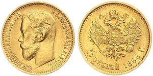 Russland. Nikolaus II. 1894-1917. 5 Rubel 1898. Friedberg 162, Bitkin 20. GOLD. Fast vorzüglich