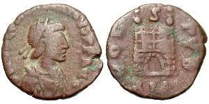 1 Фоллис /  AE4 Западная Римская империя (285-476) Бронза Валентиниан III (419-455)