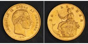  
 
   1876, Kingdom of Denmark, Christian IX. Beautiful Gold 20 Kroner Coin. 8.95gm!  Mint Year: 1876  Mintage: 351,000 pcs.   Denomination: 20 Kroner  Condition: A nice AU-UNC!   Mint Place: Co ...