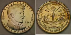 MARSHALL ISLANDS 5 Dollars 1993 Prooflike - Cu-Ni - Elvis Presley - aUNC - 1158*