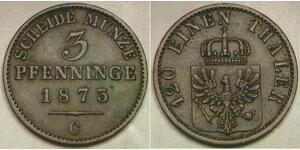 PRUSSIA (German Kingdom) 3 Pfennig 1873 C- Copper - Wilhelm I. - XF - 2635 *