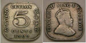 CEYLON 5 Cents 1909 - Copper-Nickel - Edward VII. - VF - 2560 *