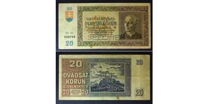 SLOVAKIA 20 Korun 15.9.1939 SPECIMEN - Pick 4s - VF