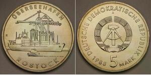 GERMANY (East - DDR) 5 Mark 1988 A - Cu-Ni - Port City of Rostock - aUNC - 310 *