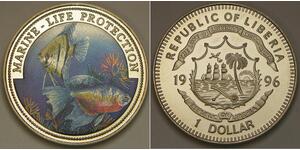 LIBERIA 1 Dollar 1996 Proof - Copper-Nickel - Marine Life Protection - 2919 *