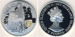 5 Pound Islas Malvinas Plata Isabel II (1926-2022)
