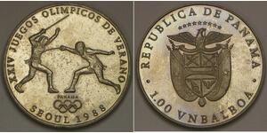 PANAMA 1 Balboa 1988 Proof -Copper-Nickel- 1988 Seoul Olympics / Fencing - 2914*