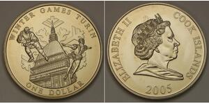 COOK ISLANDS 1 Dollar 2005 - Cu-Ni -  Turin / Torino Olympics - aUNC - 2902 *