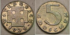 AUSTRIA 5 Groschen 1936 - Copper-Nickel - XF - 3147 *