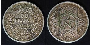 MOROCCO 100 Francs AH 1372 / AD 1953 - Silver 0.720 - Mohammed V. - VF - 1625