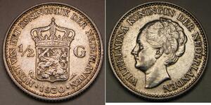 NETHERLANDS 1/2 Gulden 1930 - Silver 0.72 - Wilhelmina I. - VF/XF - 2128 *