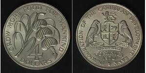DOMINICA 4 Dollars 1970 - Copper/Nickel - F.A.O. - aUNC - 2406