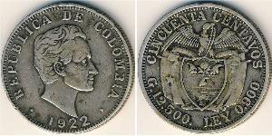 50 Centavo Republica de Colombia (1886 - ) Plata 