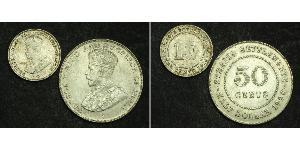  
 
  
  1918/1920, Straits Settlements, George V. Silver 10 & 50 Cents (&frac12; Dollar) Coins. 2pcs! 
   
  Mint year: 1918 / 1920 Mint Place: Bombay (B) Condition: Lustre AU-UNC! Reference ...