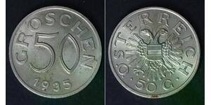 AUSTRIA 50 Groschen 1935 - Copper/Nickel - aUNC - 1539