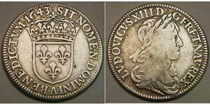FRANCE 1/4 Ecu 1643 A Point - Silver 0.917 - Louis XIII. - VF - 3625 *