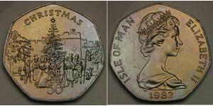 ISLE OF MAN 50 Pence 1982 PM - Copper-Nickel - Christmas 82 - XF/aUNC - 415 *